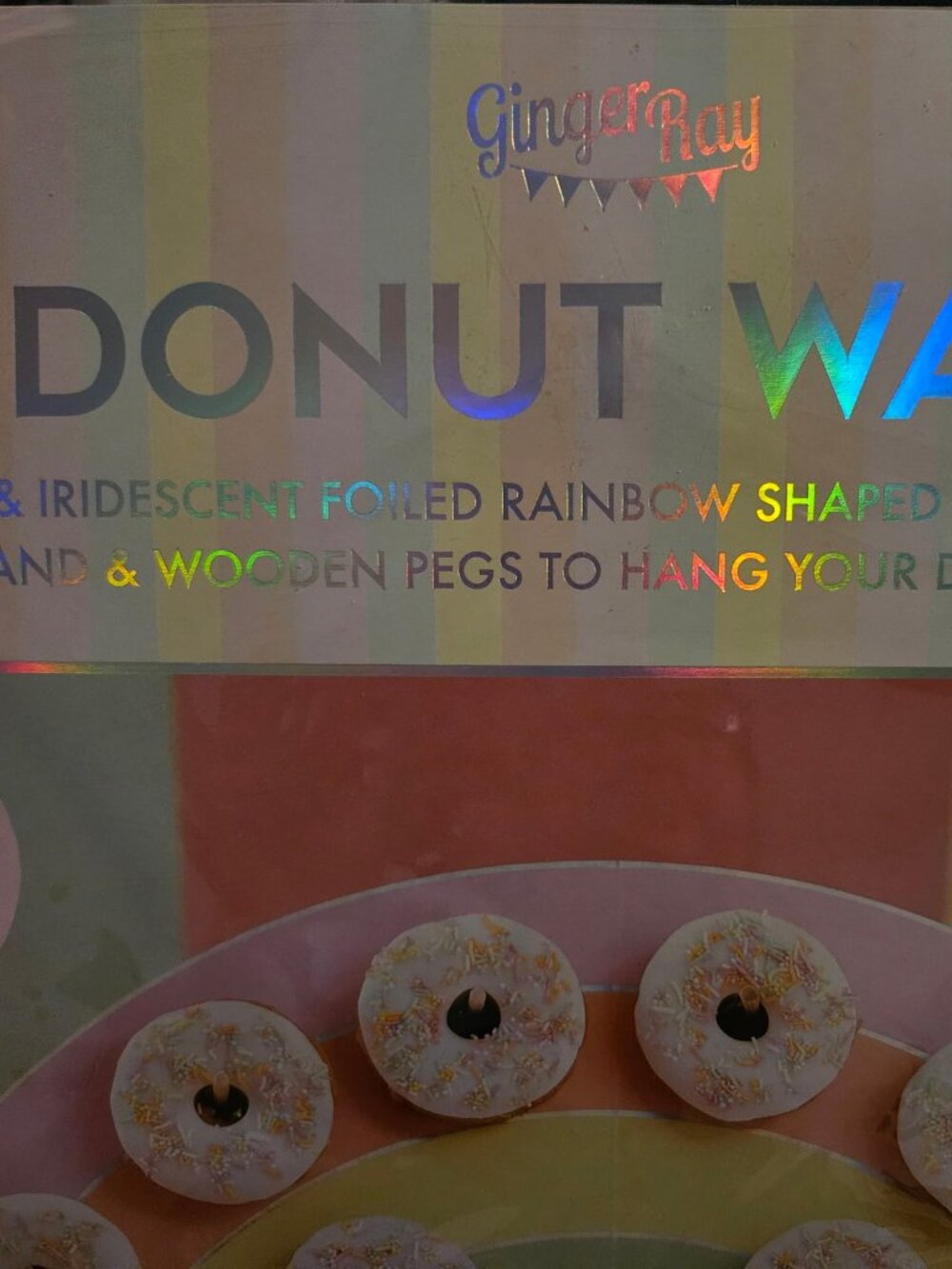 Ginger Ray NIB Pastel Rainbow Iridescent Donut Wall Party Stand